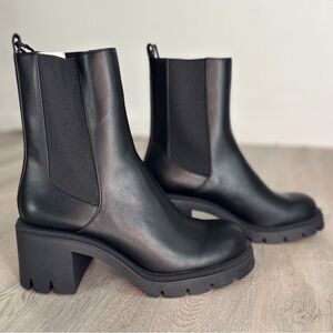 ZARA NEW Zara Size Black Wide Heel Ankle Boots Lug Sole 3112/010